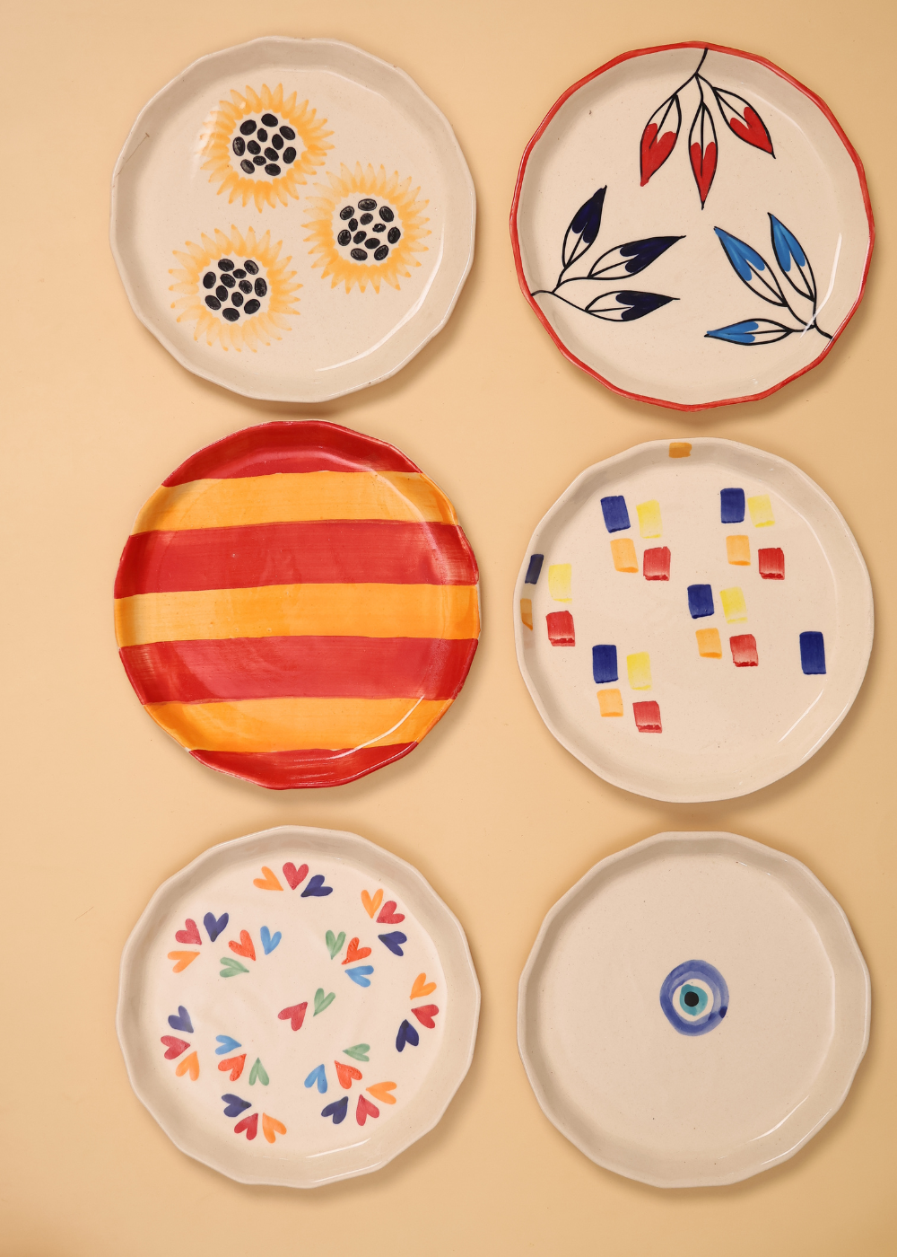 set of six snack plate for the price five made by ceramic 