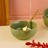 handmade pistachio stoneware bowl with nature's green  color