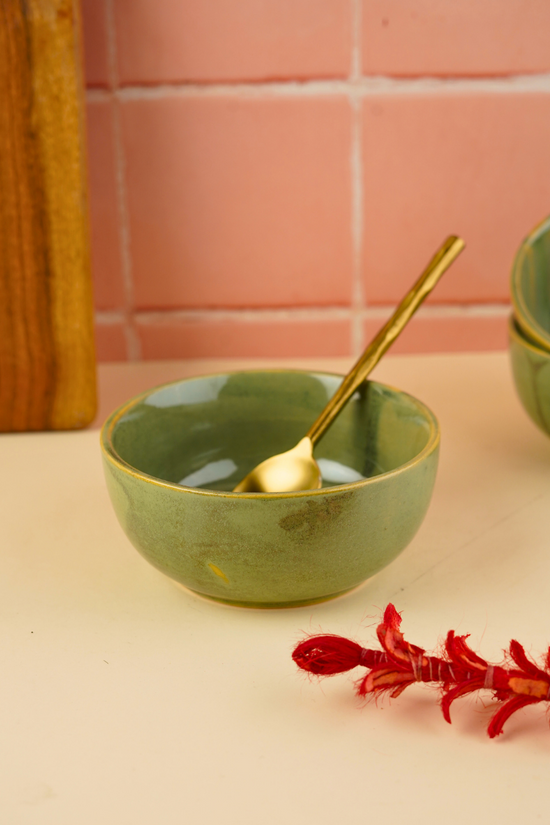 handmade pistachio stoneware bowl with nature's green  color