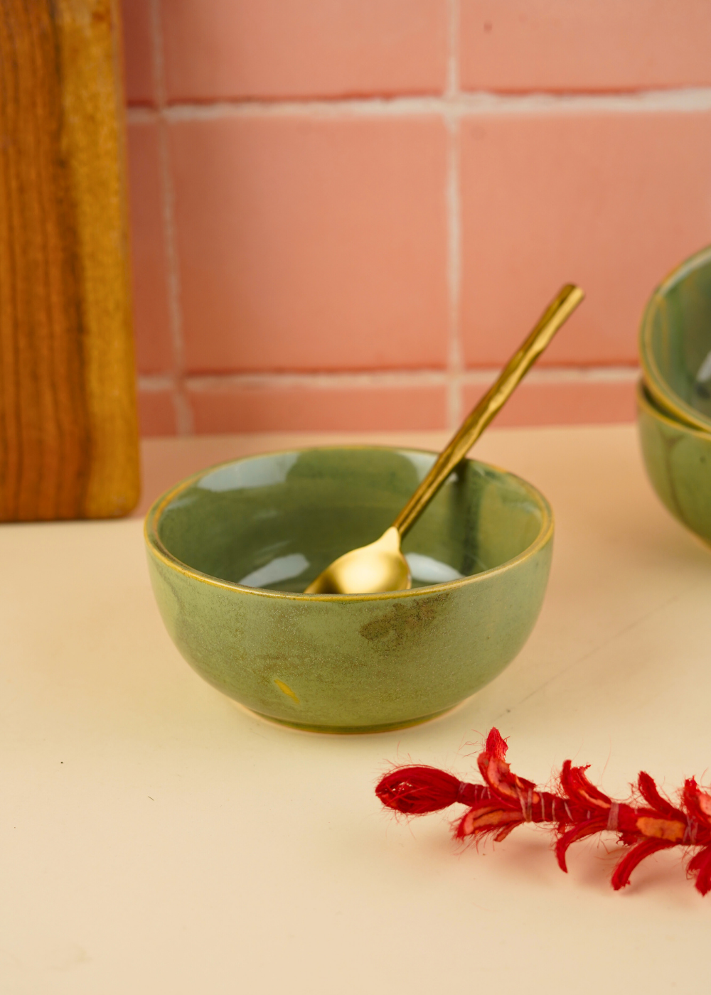 handmade pistachio stoneware bowl with nature's green  color