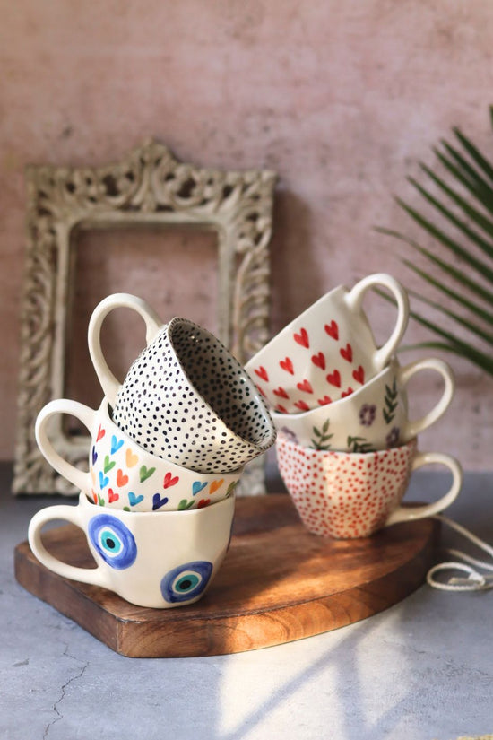 Set of 6 Handpainted Mugs (for the price of 5) handmade in india