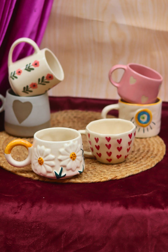 Set of 6 Berry & Bloom Love Mugs (for the price of 5) Handmade in Inida