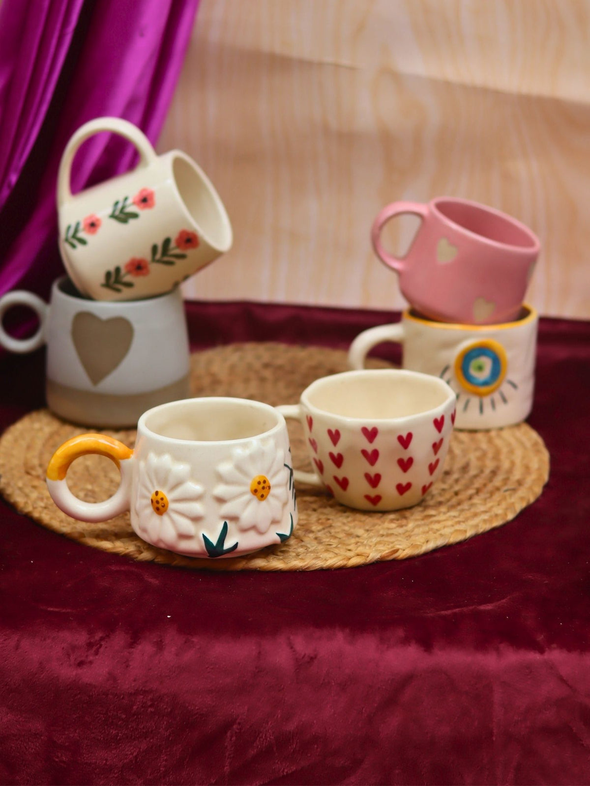 Set of 6 Berry & Bloom Love Mugs (for the price of 5) Handmade in Inida