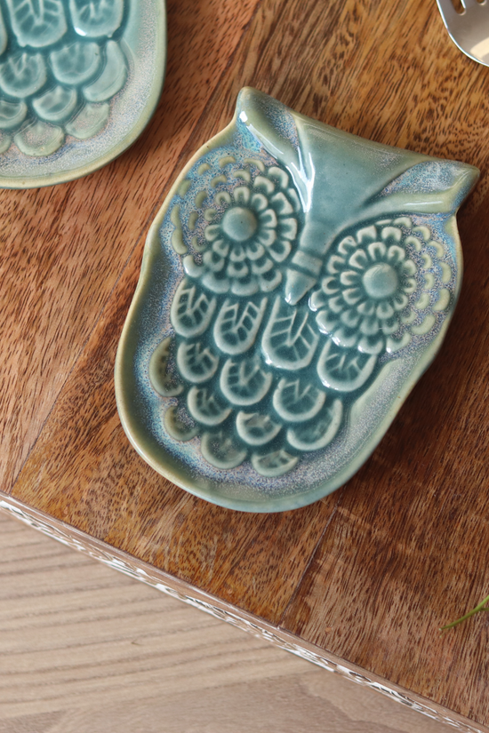 Owl spoon rest green 