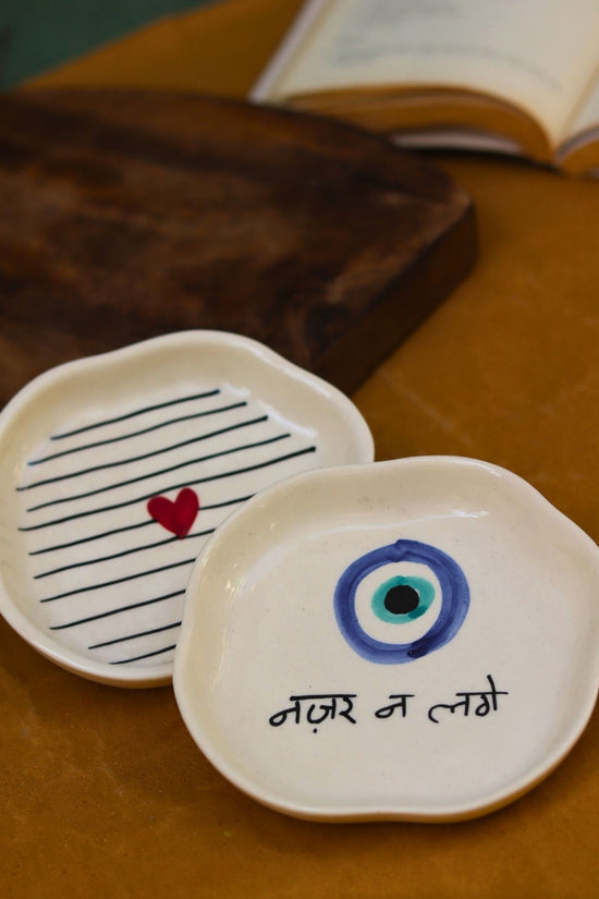 Striped Heart & Nazar Handmade Dessert Plate handmade in India