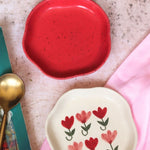 Red & Pastel Tulip Handmade Dessert Plate handmade in india