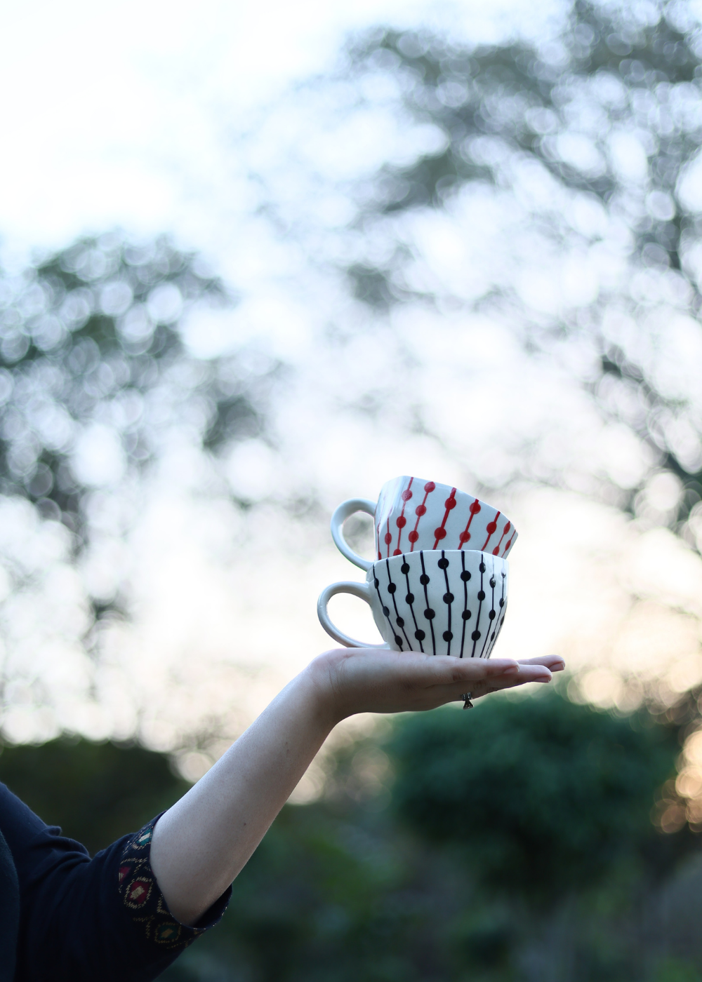 black & red dotted lined mug made by ceramic 