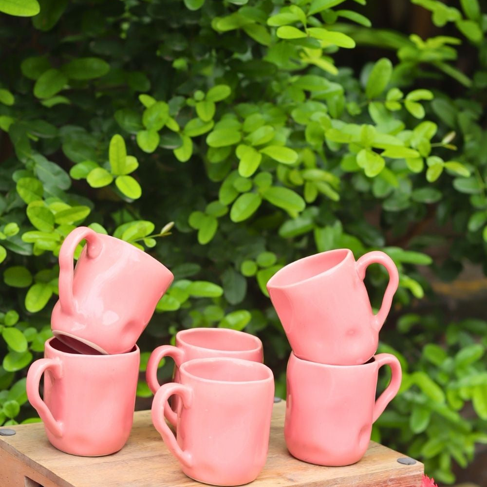 Handmade Set of 6 - Pink Wavy Mug