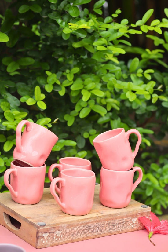 Handmade Set of 6 - Pink Wavy Mug