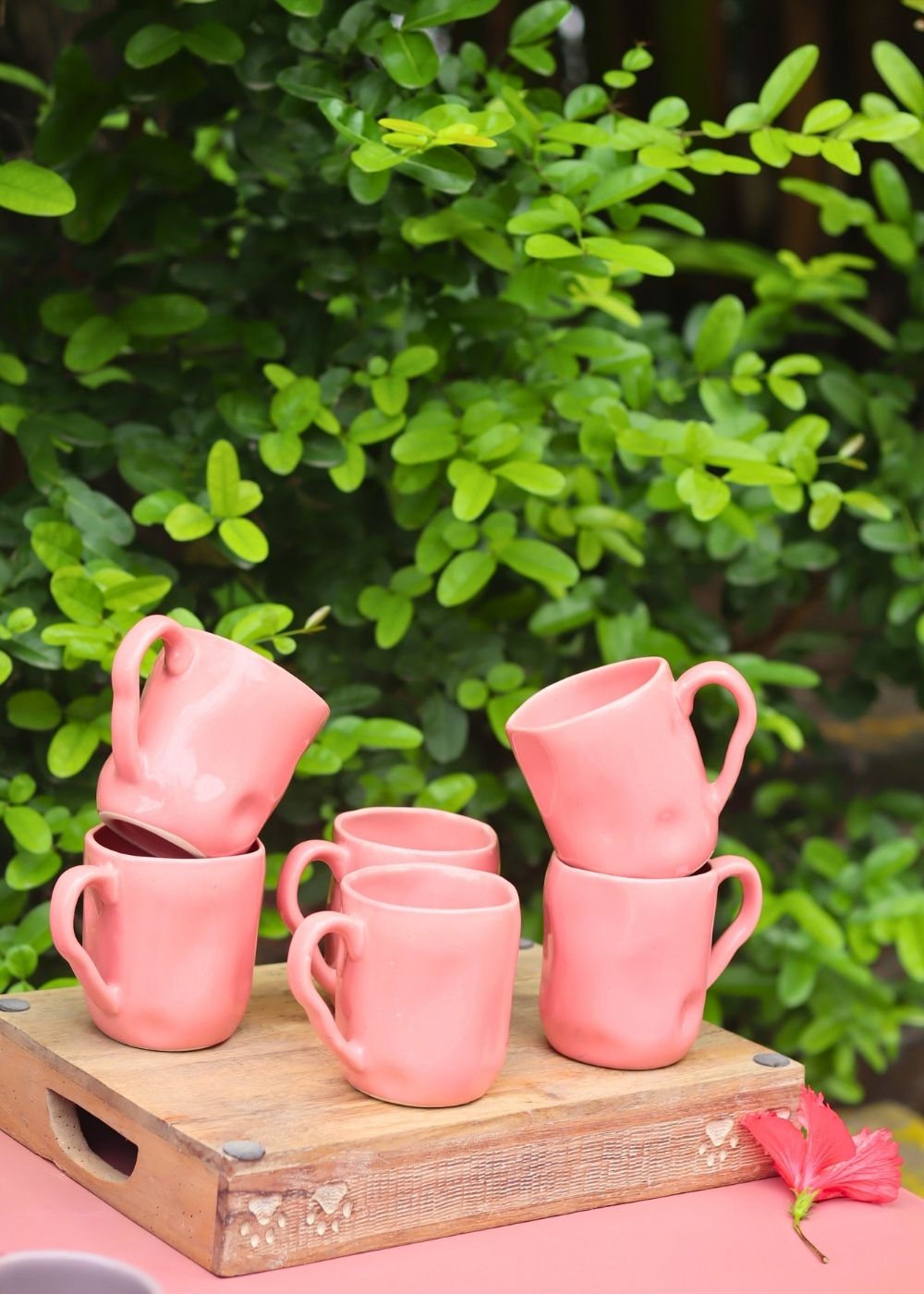 Handmade Set of 6 - Pink Wavy Mug