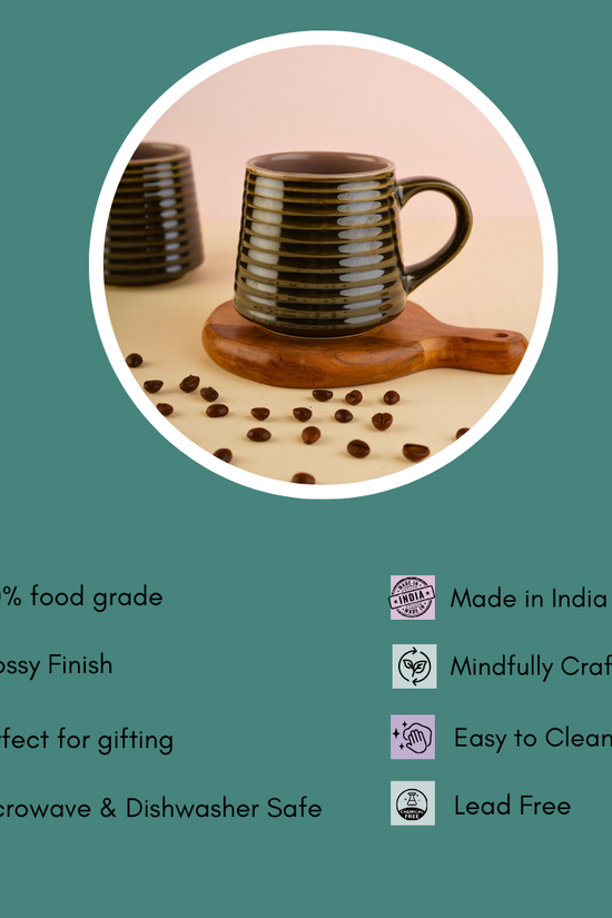 glossy black coffee mug with details 