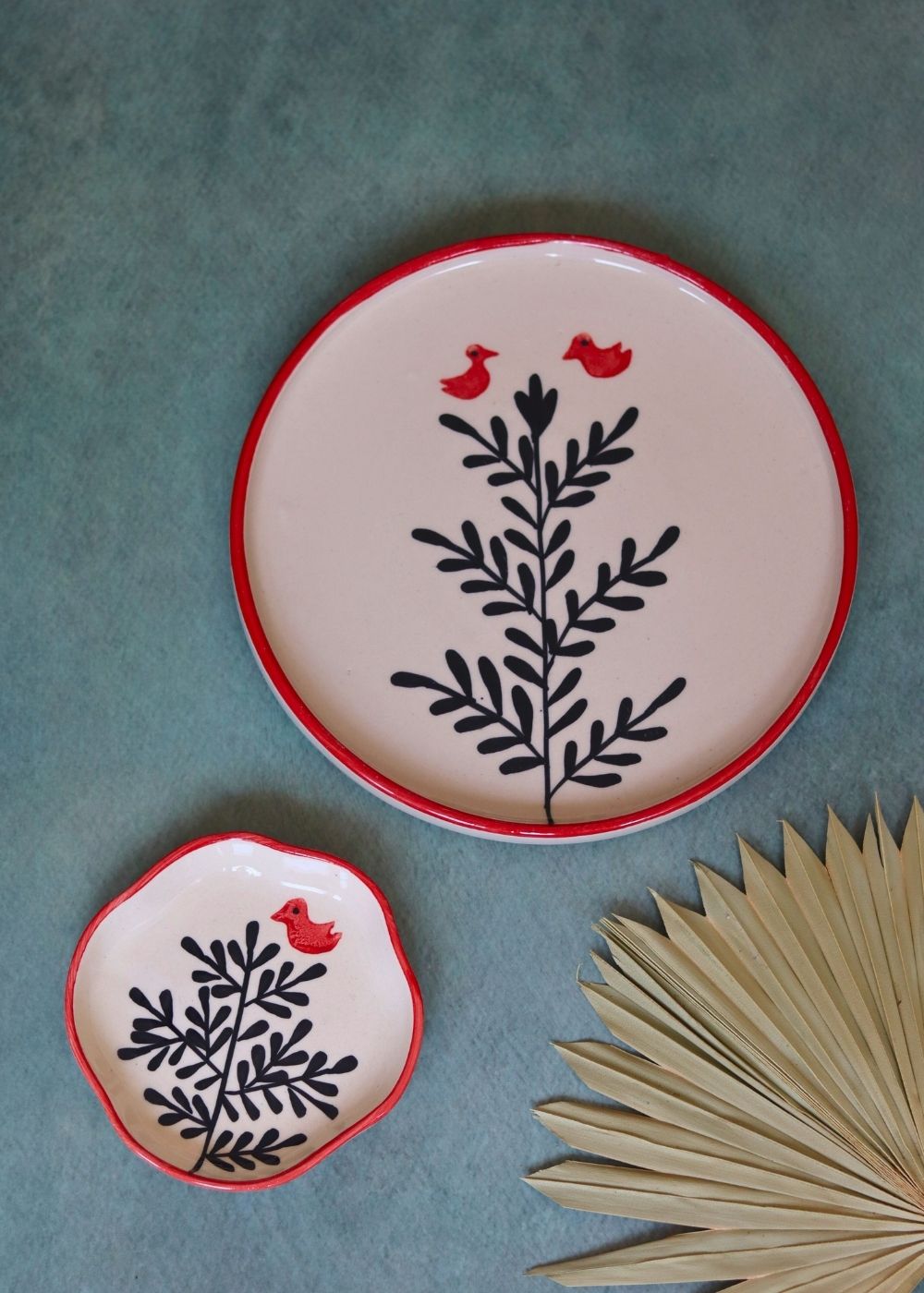 Handmade birdie platter & handmade dessert plate set of two combo