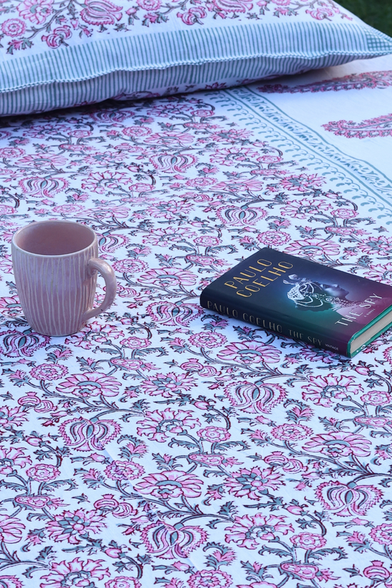 Gulaabi block printed bedsheet
