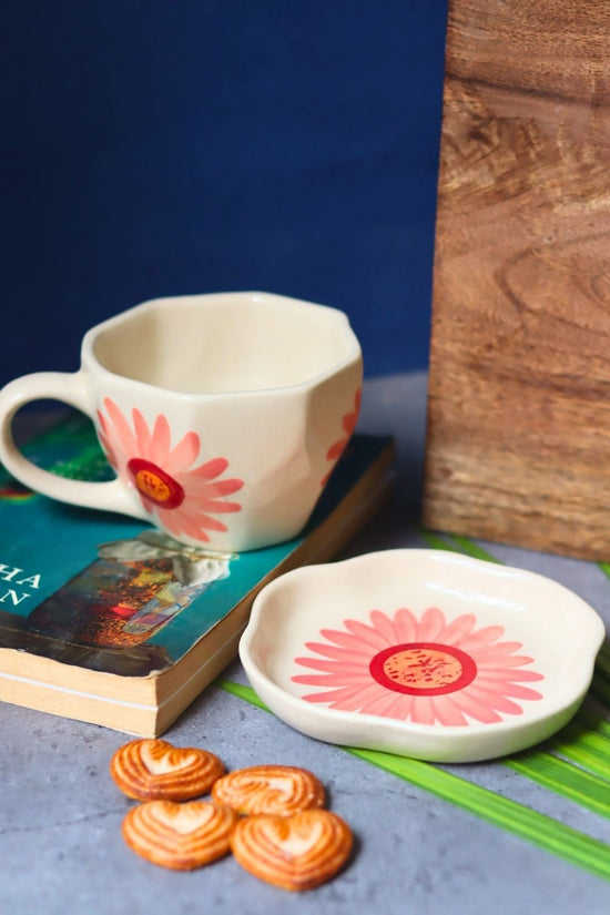 Handmade Flower Coffee Mug & Handmade Dessert Plate