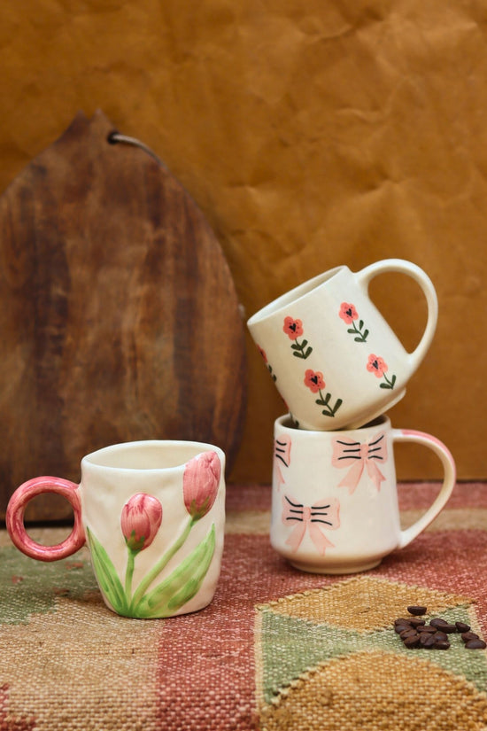 Set of 3 - Floral Brew Mugs combo handmade in India