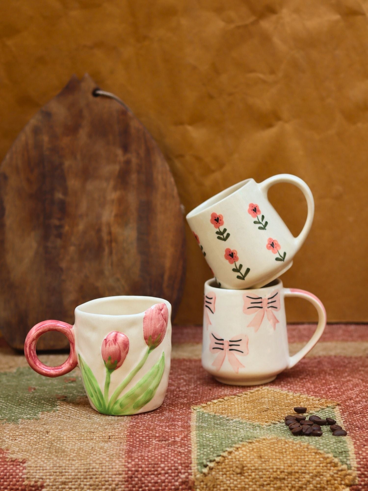 Set of 3 - Floral Brew Mugs combo handmade in India