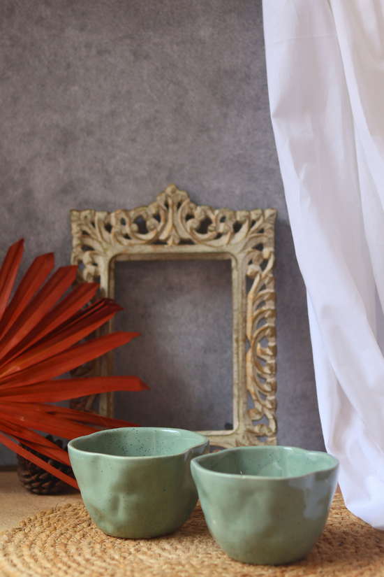 Sage green wavy bowls handmade 
