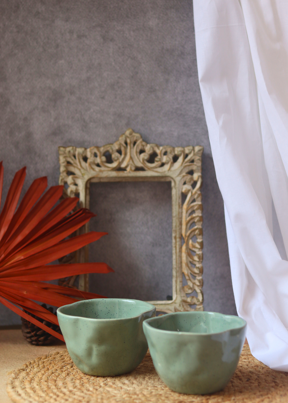 Sage green wavy bowls handmade 