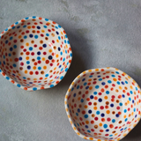 Handmade ceramic colorful polka bowl