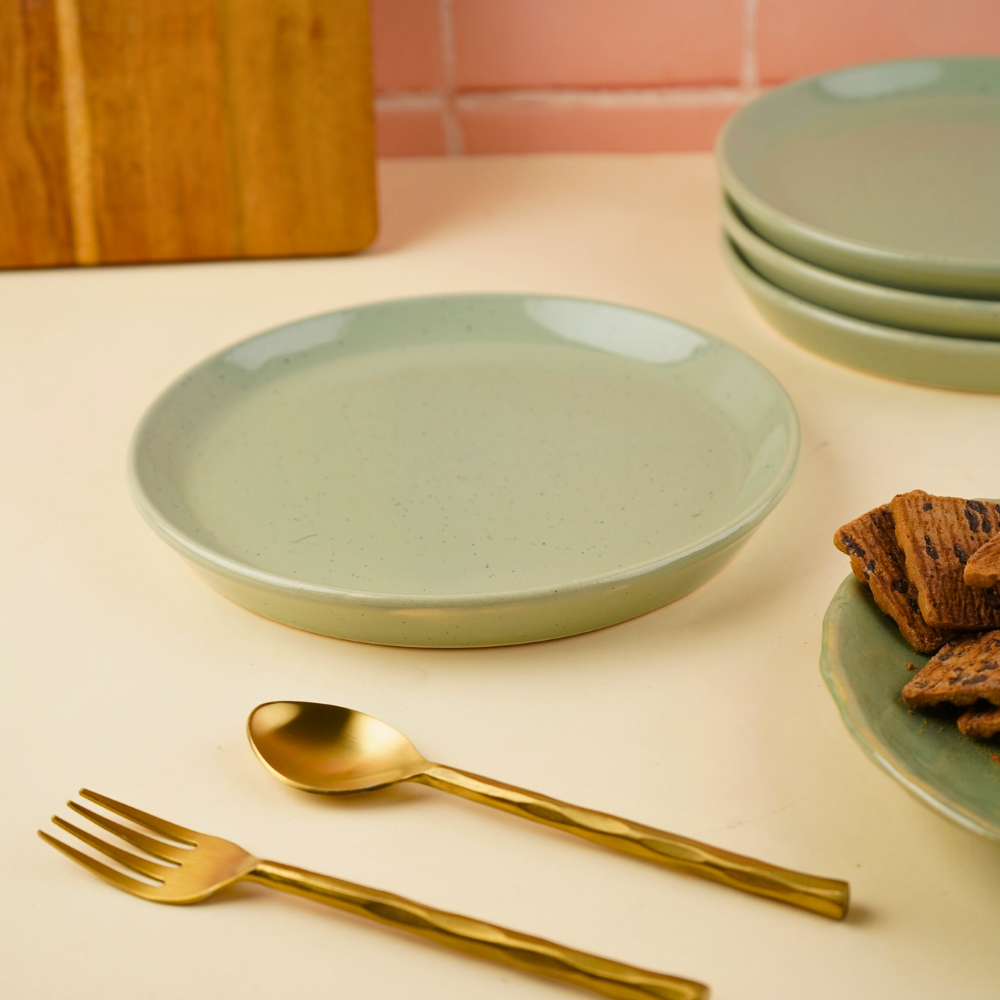 handmade pistachio stoneware snack plate with nature's green color