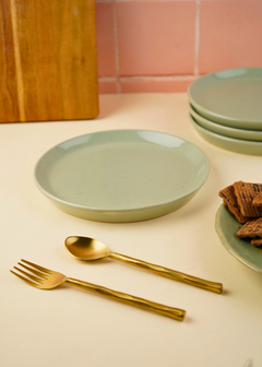 handmade pistachio stoneware snack plate with nature's green color