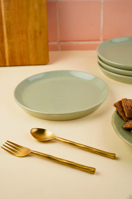 handmade pistachio stoneware snack plate with nature's green color