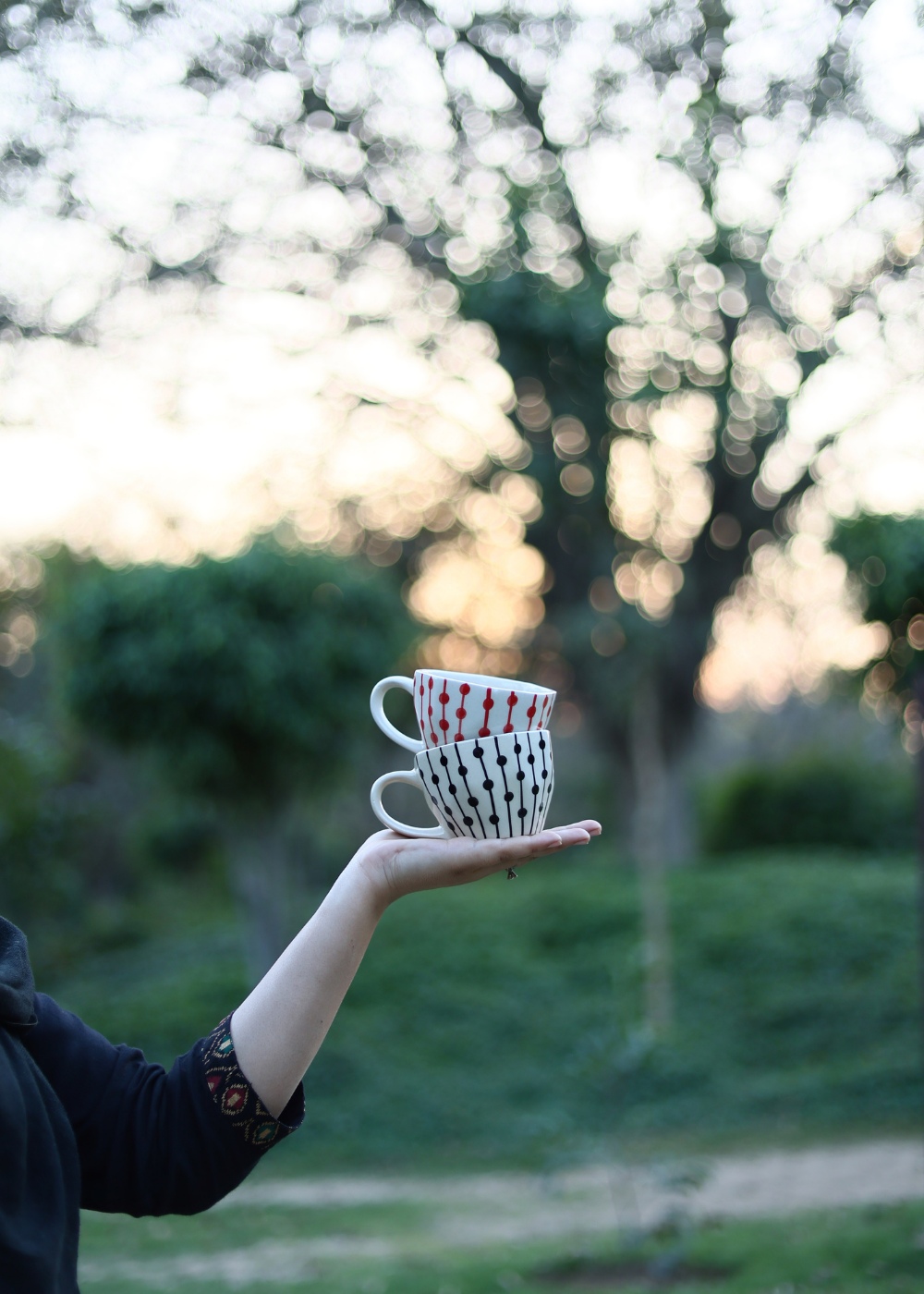 red & black dotted line mug handmade, ceramic 