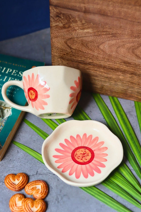 Flower Coffee Mug & Handmade Dessert Plate made by ceramic