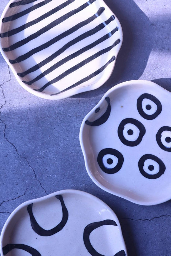 Blue Lined, Zebra & Abstract Handmade Dessert Plate handmade in india