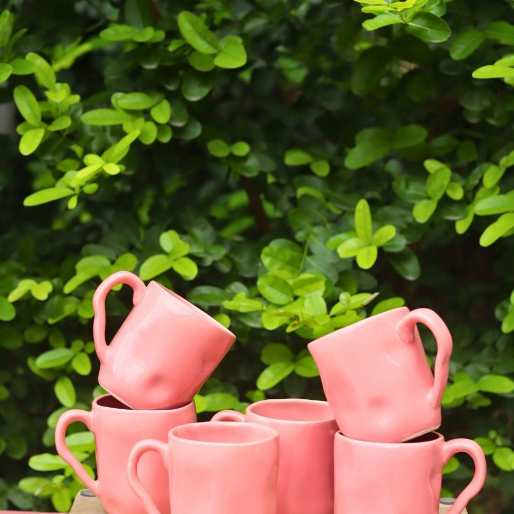 Set of 6 - Pink Wavy Mug made by ceramic