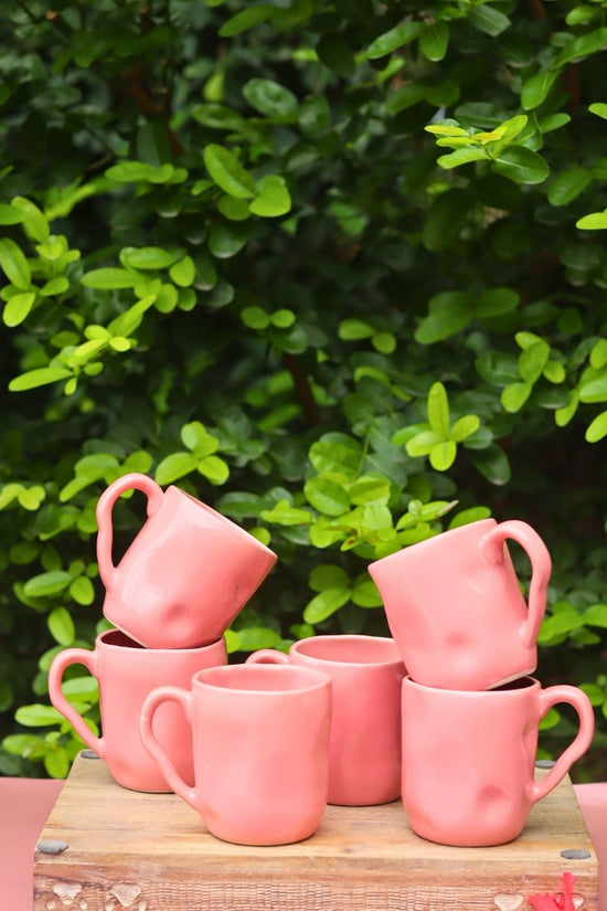Set of 6 - Pink Wavy Mug made by ceramic