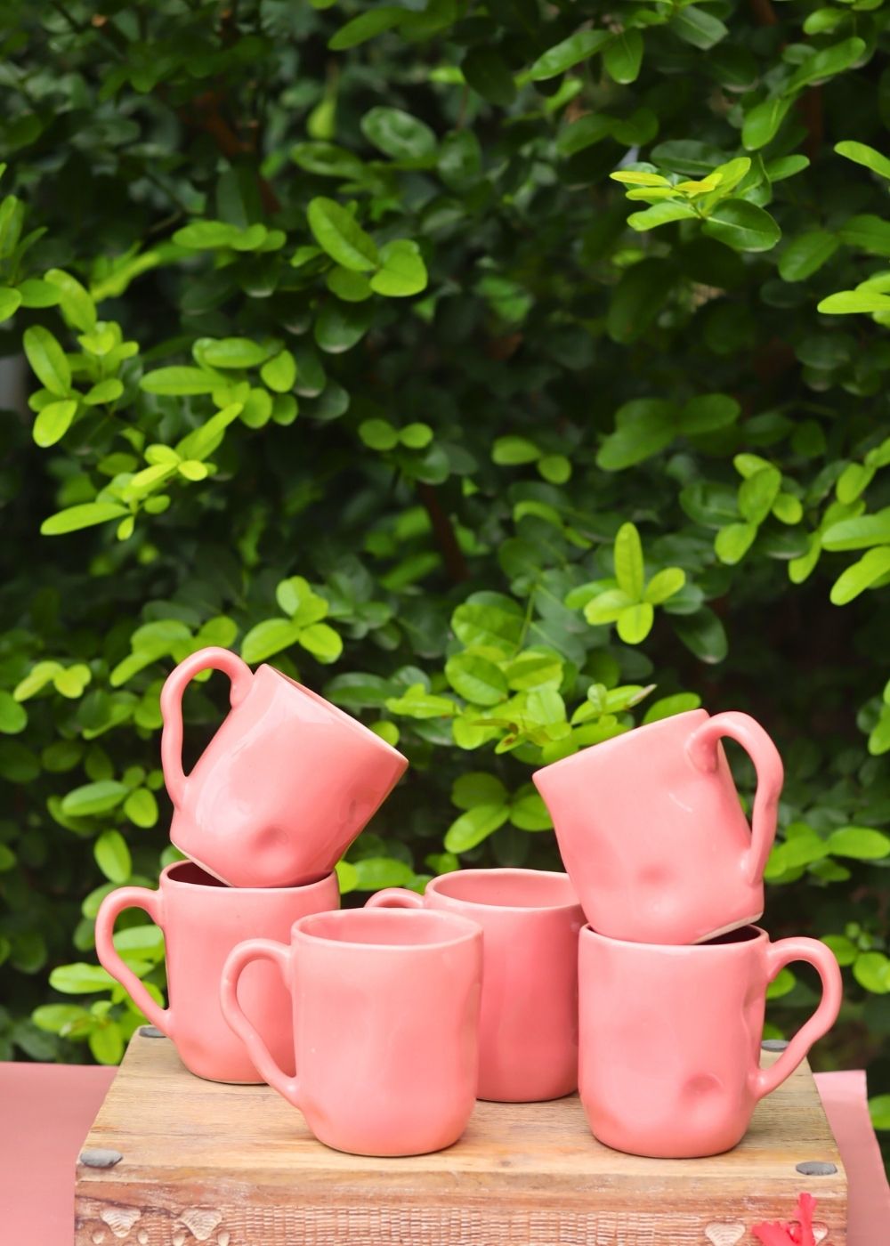 Set of 6 - Pink Wavy Mug made by ceramic
