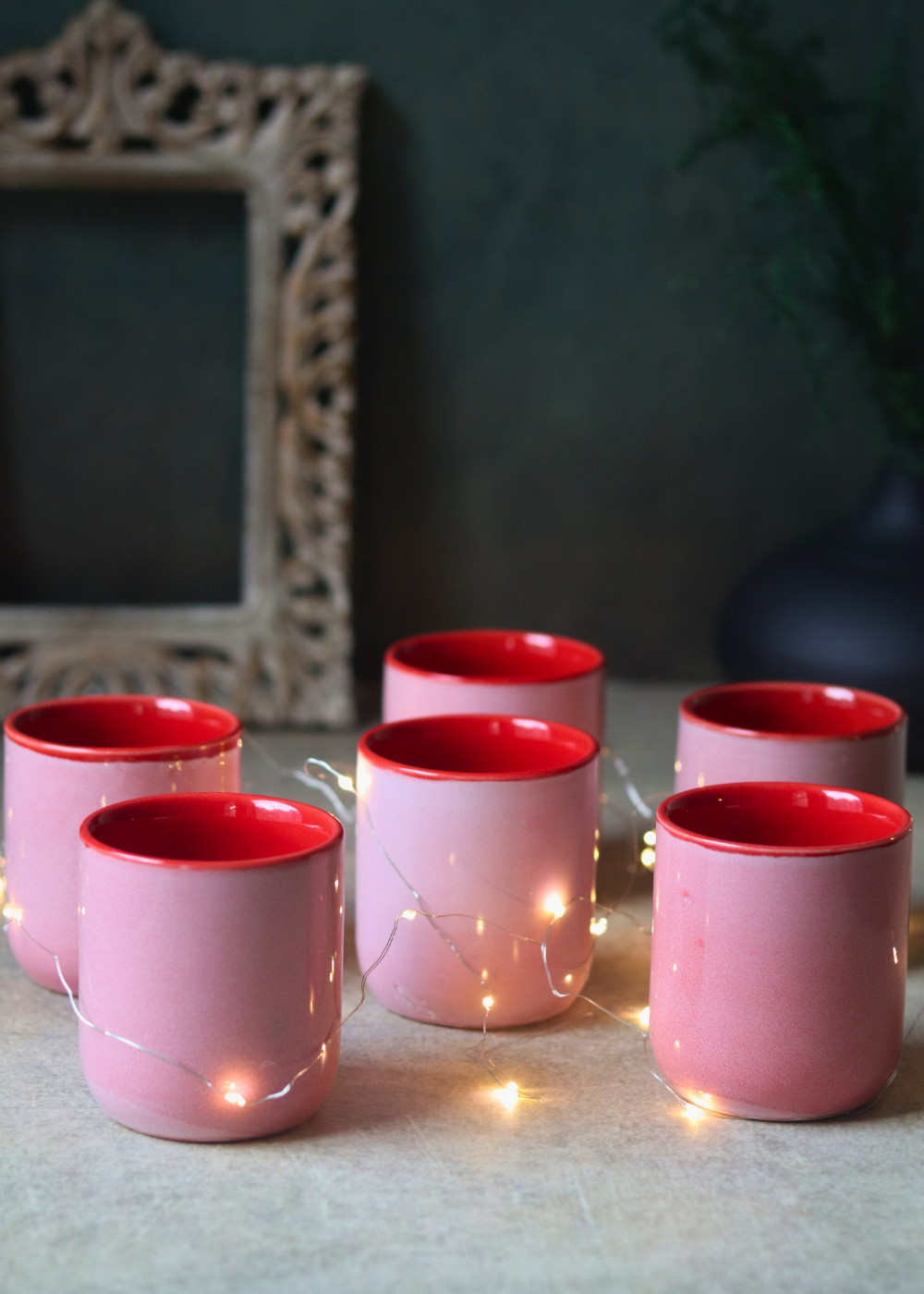Handmade ceramic solid pink kulhads 