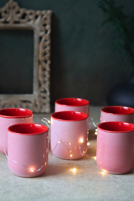 Handmade ceramic solid pink kulhads 