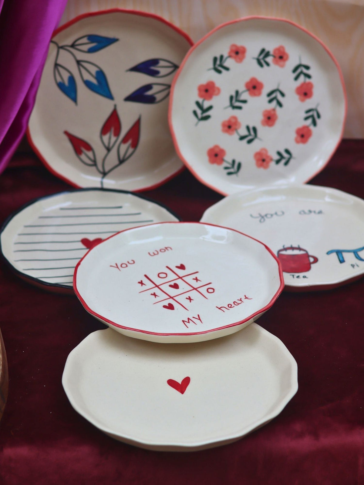 handmade Set of 6 Little Bites snack Plates (for the price of 5)