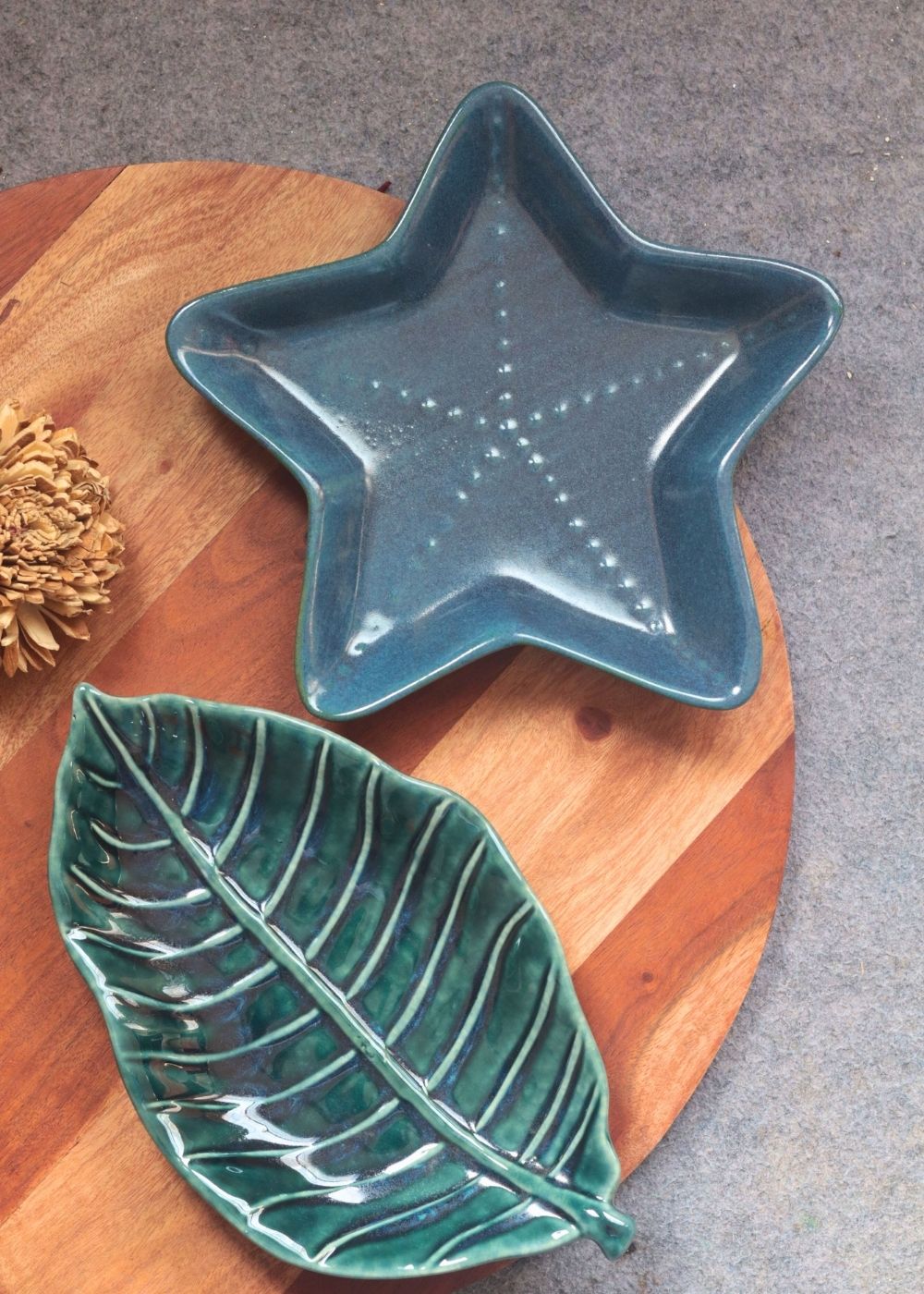 Foilage leaf & Starfish Platter - Set of 2 handmade in india