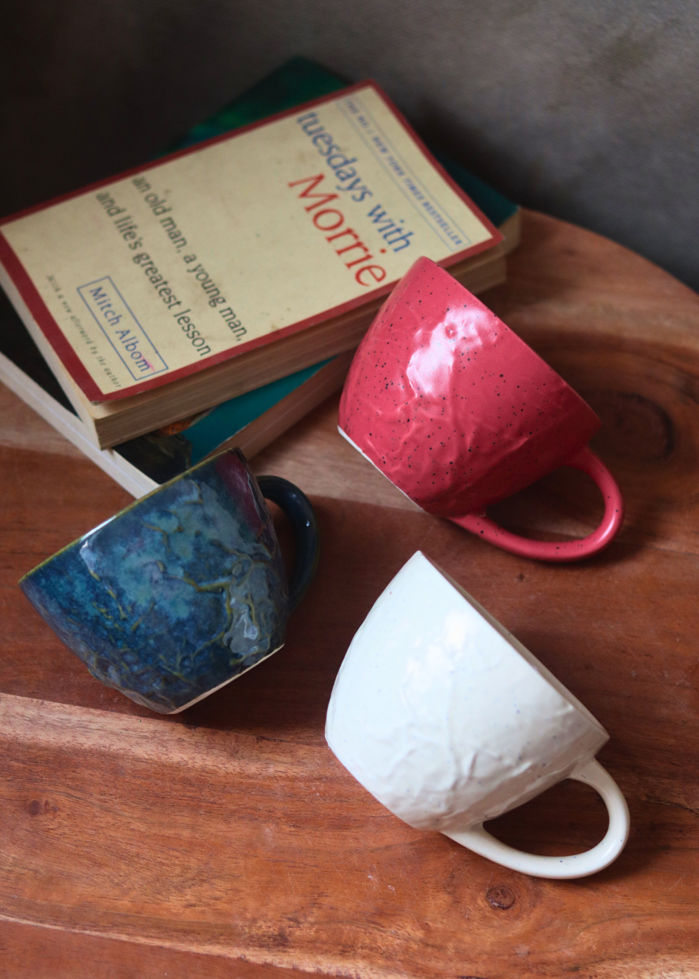 set of three textured mug made by ceramic 