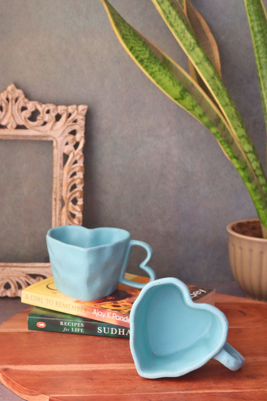 blue heart mug handmade in india