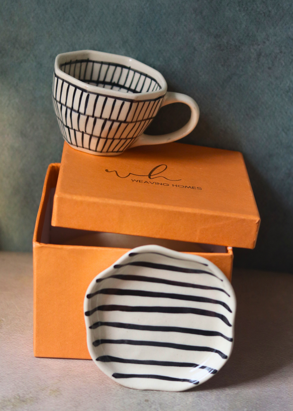Stunning design handmade coffee mug & dessert plate with box