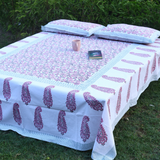 Block printed bedsheet with pillows