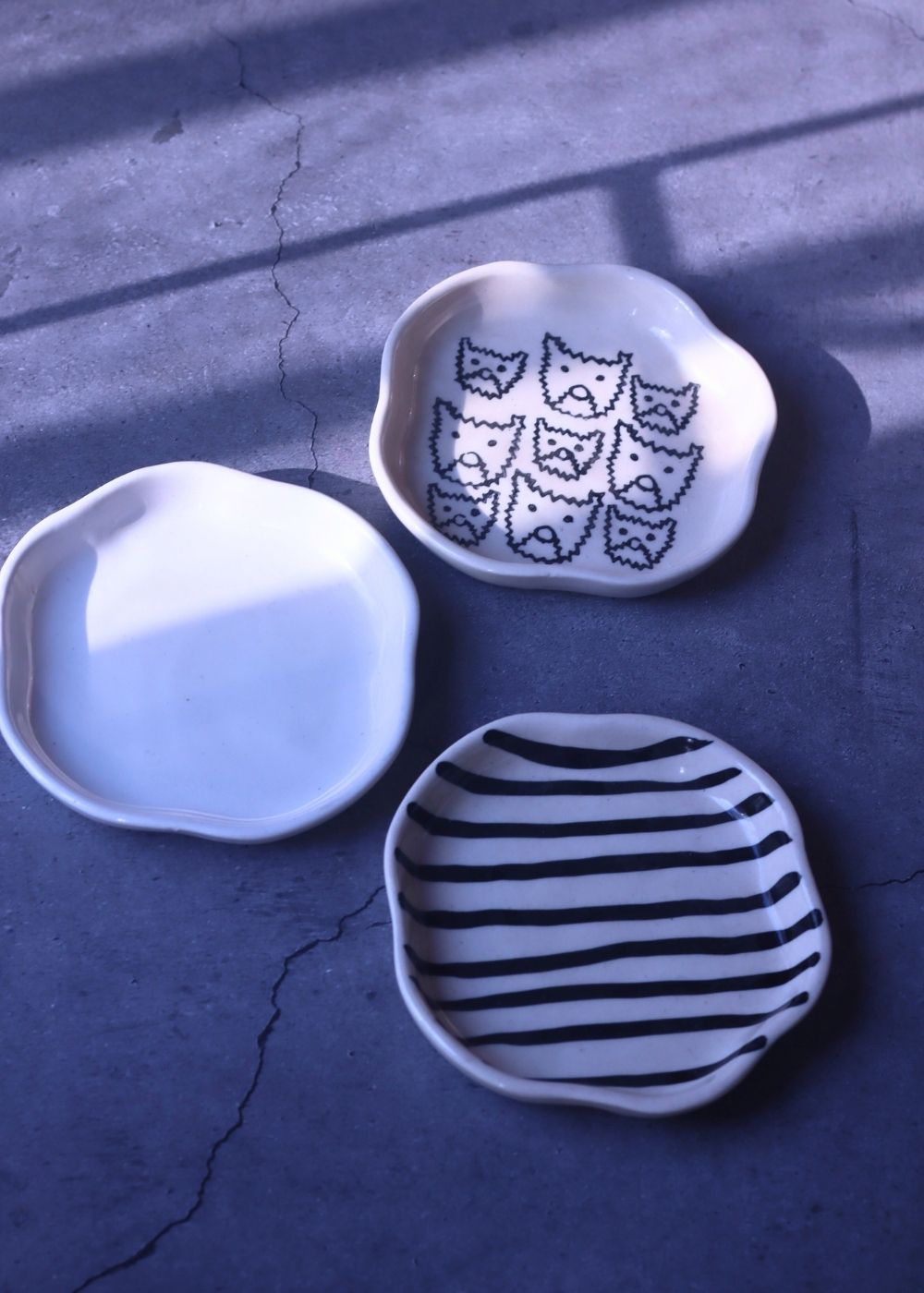 Handmade Zebra, Cat & White Handmade Dessert Plate - Set of 3