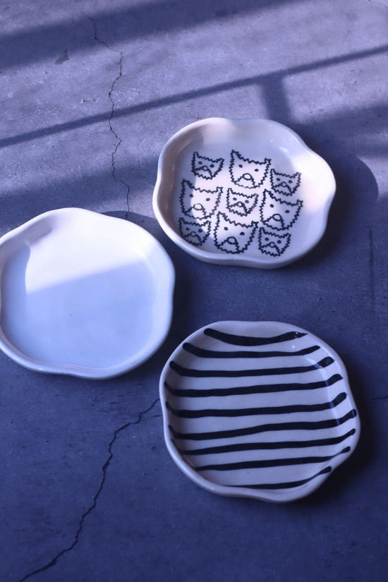 Handmade Zebra, Cat & White Handmade Dessert Plate - Set of 3