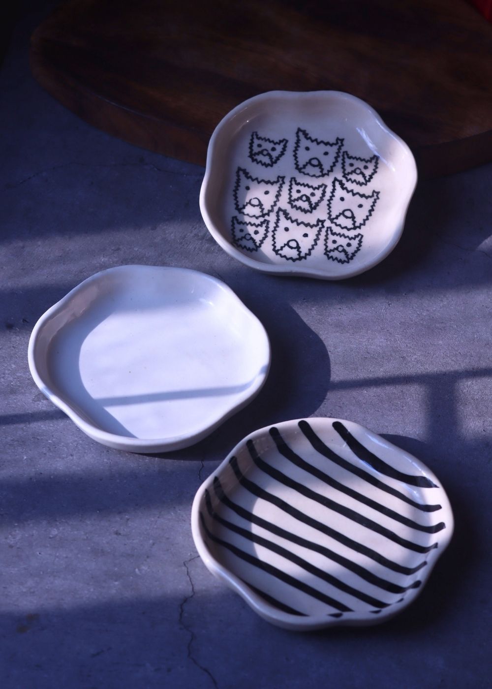 Zebra, Cat & White Handmade Dessert Plate - Set of 3 made by ceramic