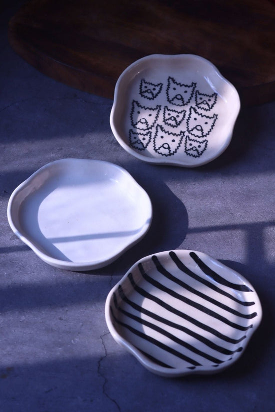 Zebra, Cat & White Handmade Dessert Plate - Set of 3 made by ceramic