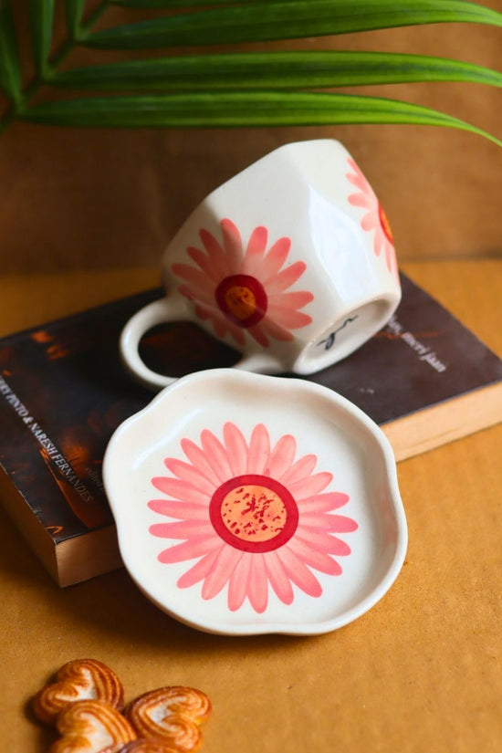 Flower Coffee Mug & Handmade Dessert Plate handmade in india