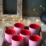 Solid pink color drinkware kulhads in tray 