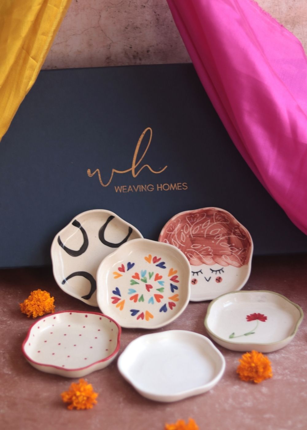 Set of 6 Essential Dessert Plates (for the price of 5) Diwali Gift Box handmade in india