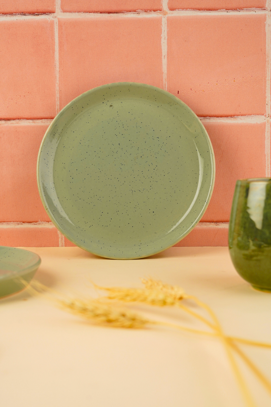 pistachio stoneware snack plate with little sprinkle design'