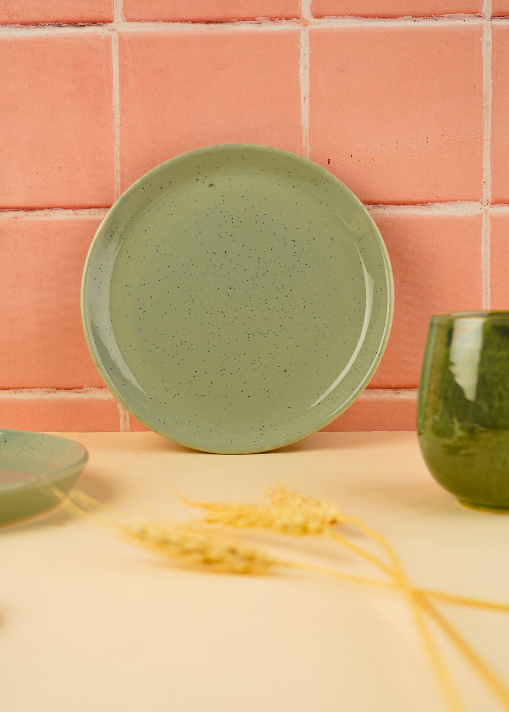 pistachio stoneware snack plate with little sprinkle design'