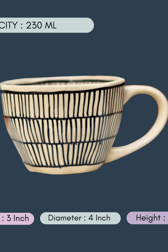handmade zebra mug with measurement